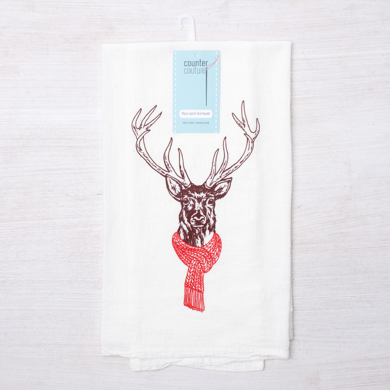Holiday Deer with Scarf Tea Towel