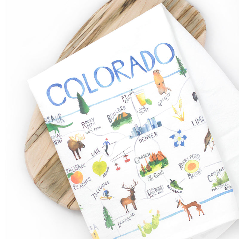 Colorado Watercolor Map Tea Towel